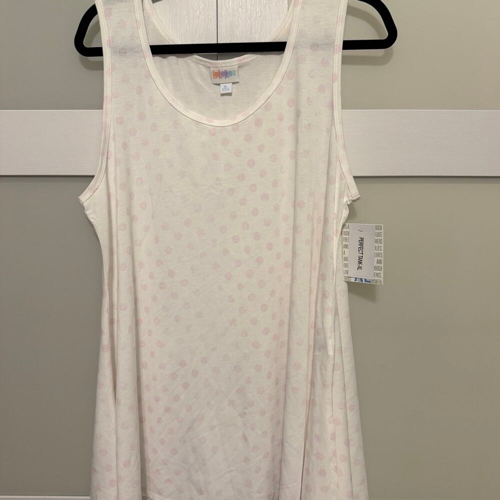LuLaRoe Perfect Tank XL White Pink Polka Dot Sleeveless Top NWT